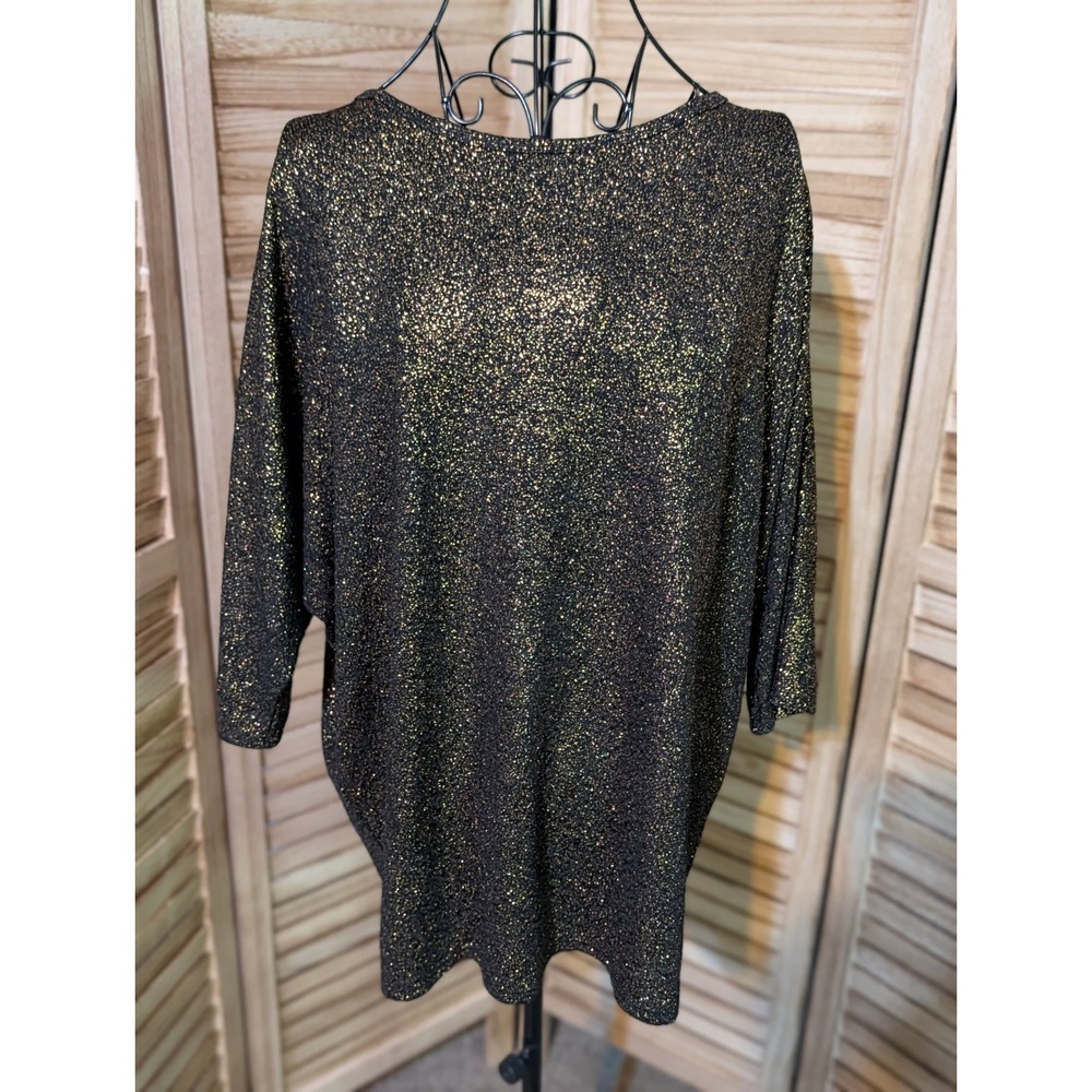 Jade Moon Black metallic bronze thread SZ XL 3/4 Dolman Sleeve Pullover
